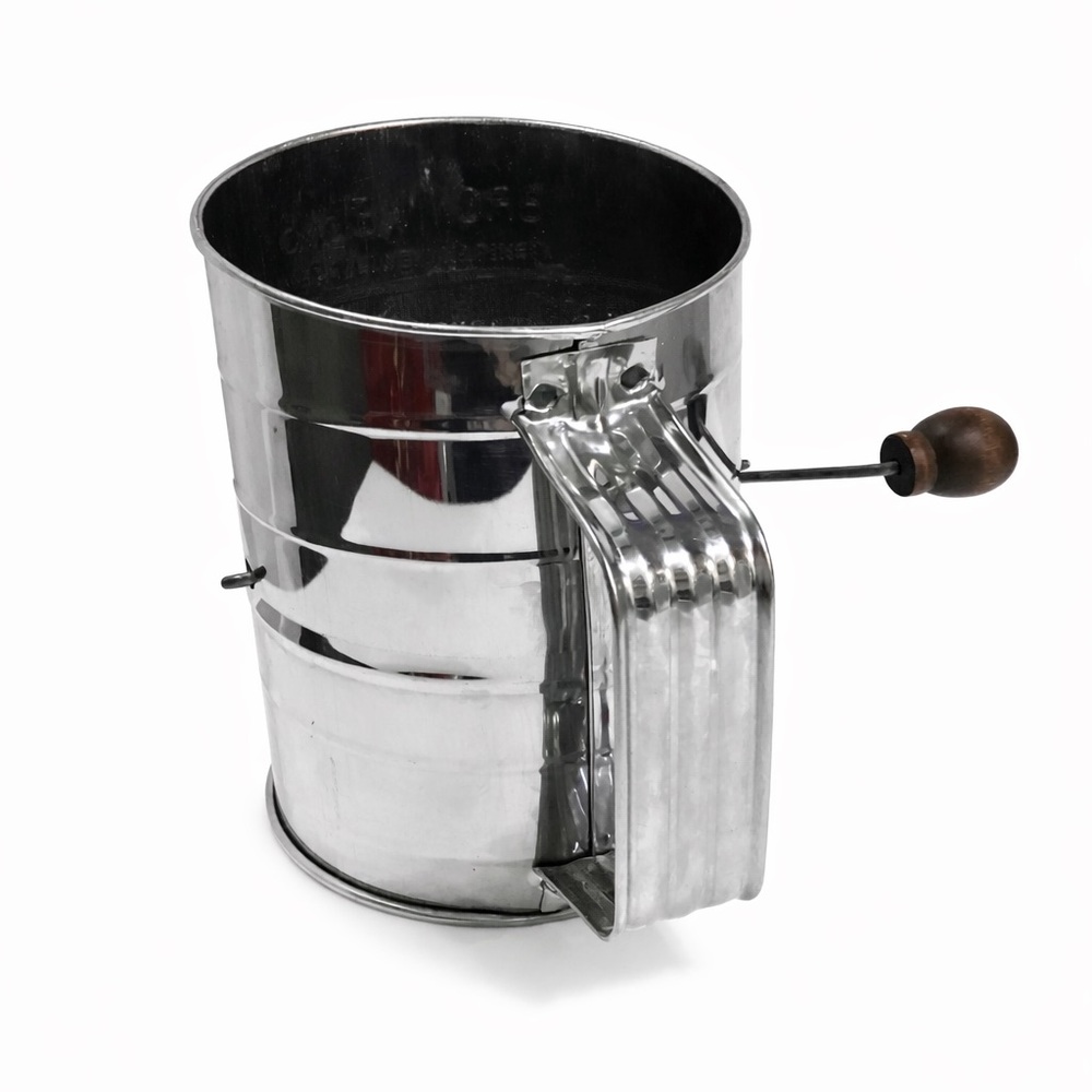 Vintage Jacob Bromwell Flour Sifter Measuring Cup Crank Handle Stainless USA